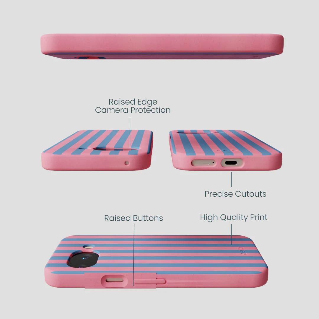 Bubblegum Pink Candy Blue Stripes Google Pixel 9a Case - Image 2