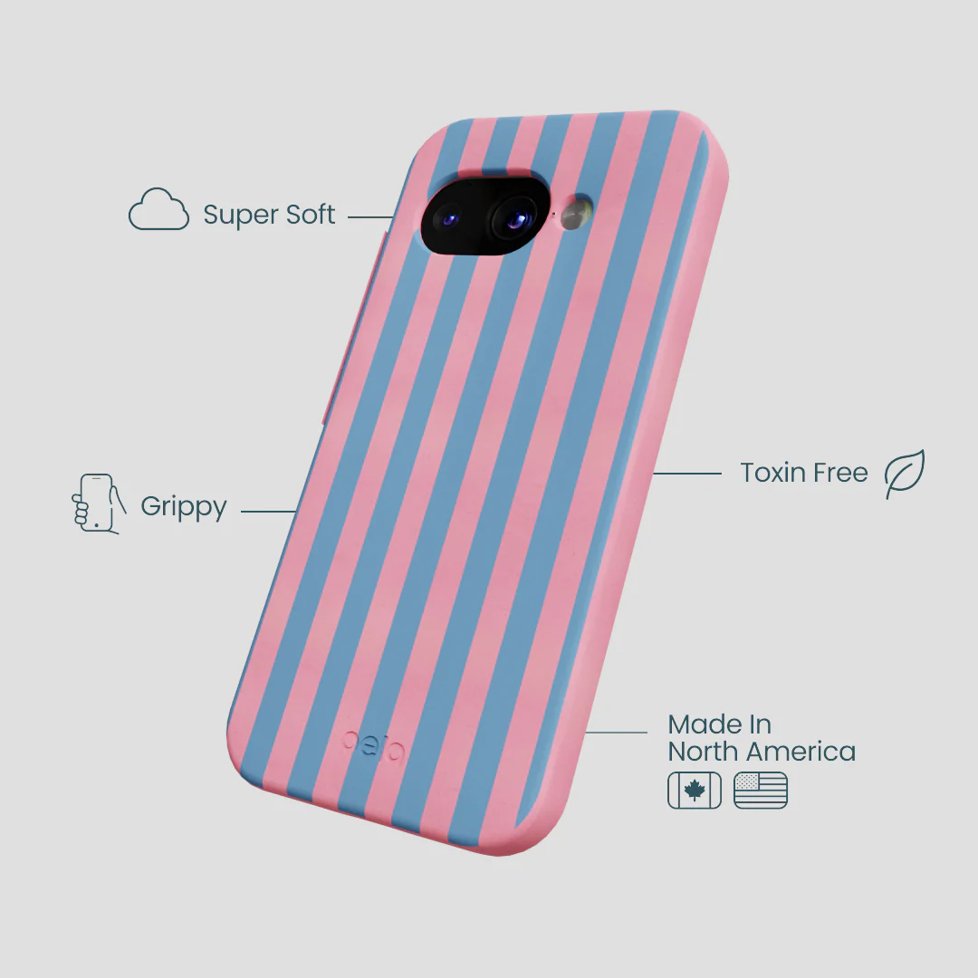Bubblegum Pink Candy Blue Stripes Google Pixel 9a Case - Image 3