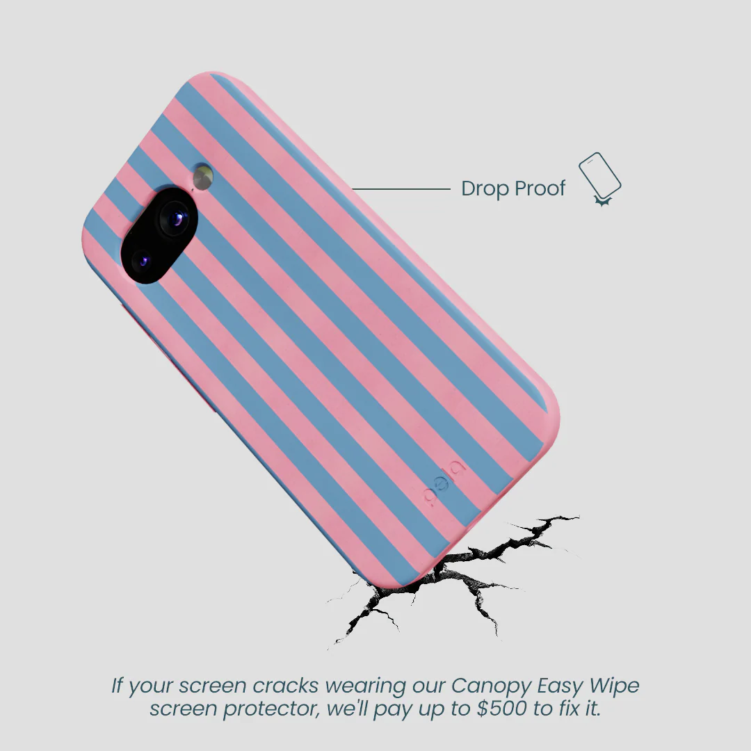 Bubblegum Pink Candy Blue Stripes Google Pixel 9a Case - Image 4