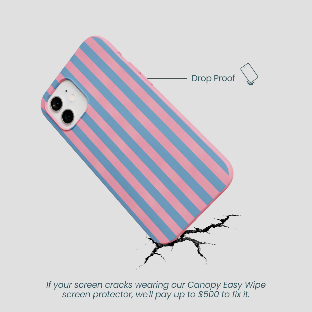 Bubblegum Pink Candy Blue Stripes iPhone 12/ iPhone 12 Pro Case - Image 5