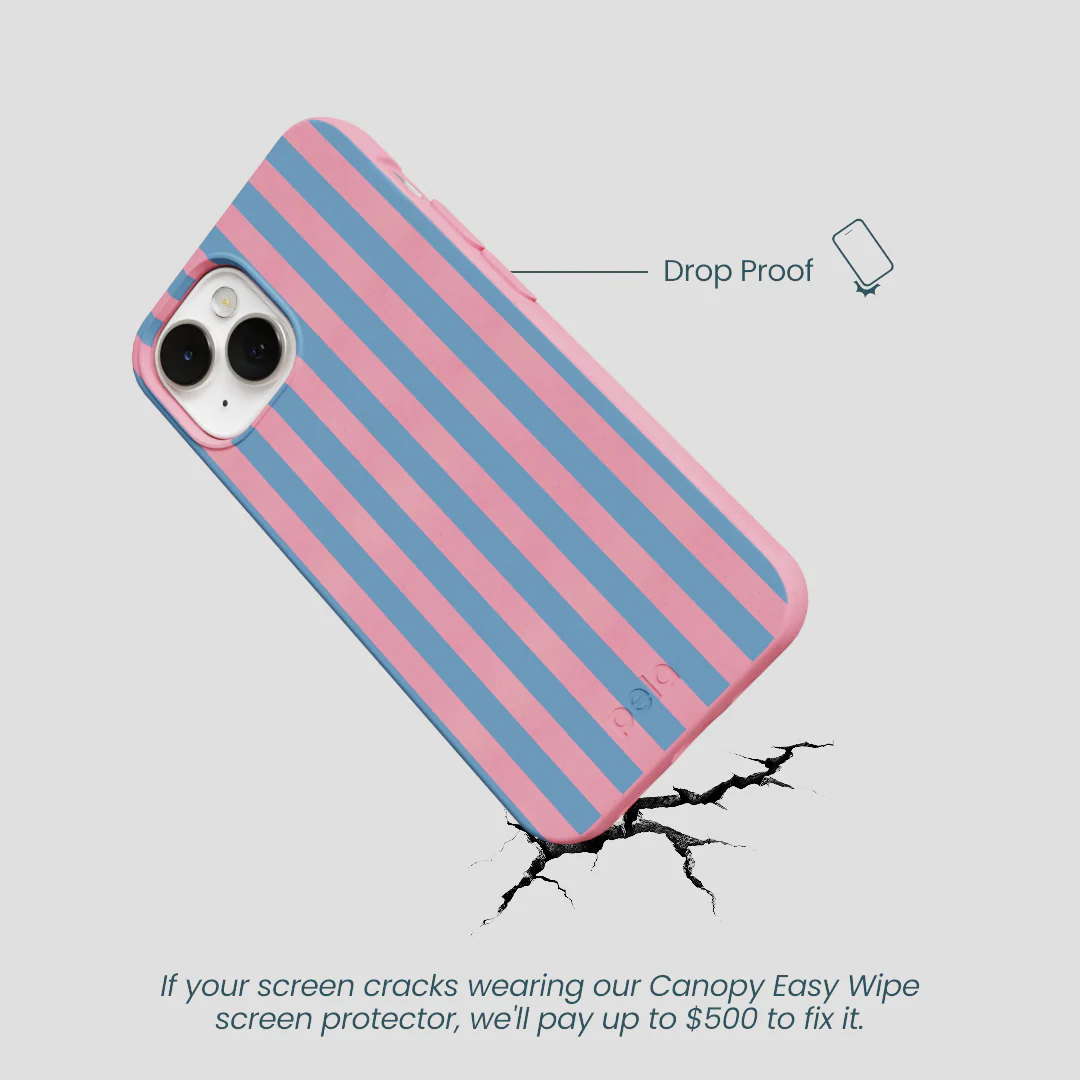 Bubblegum Pink Candy Blue Stripes iPhone 13 Case - Image 5