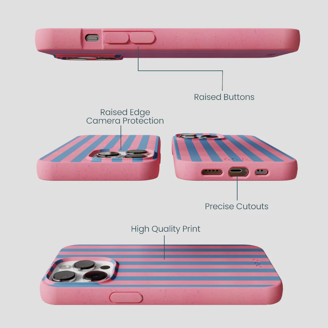 Bubblegum Pink Candy Blue Stripes iPhone 13 Pro Max Case - Image 3