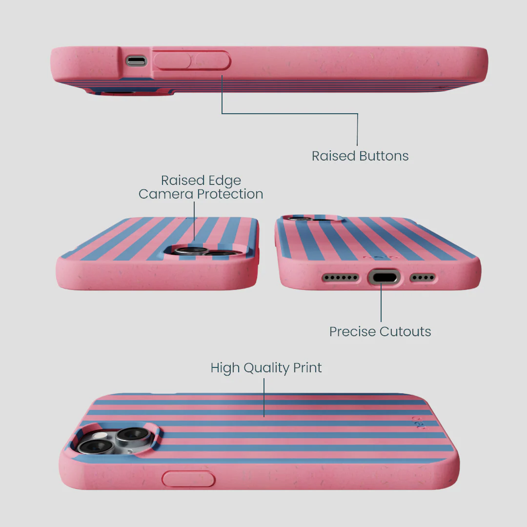 Bubblegum Pink Candy Blue Stripes iPhone 14 Plus Case - Image 3
