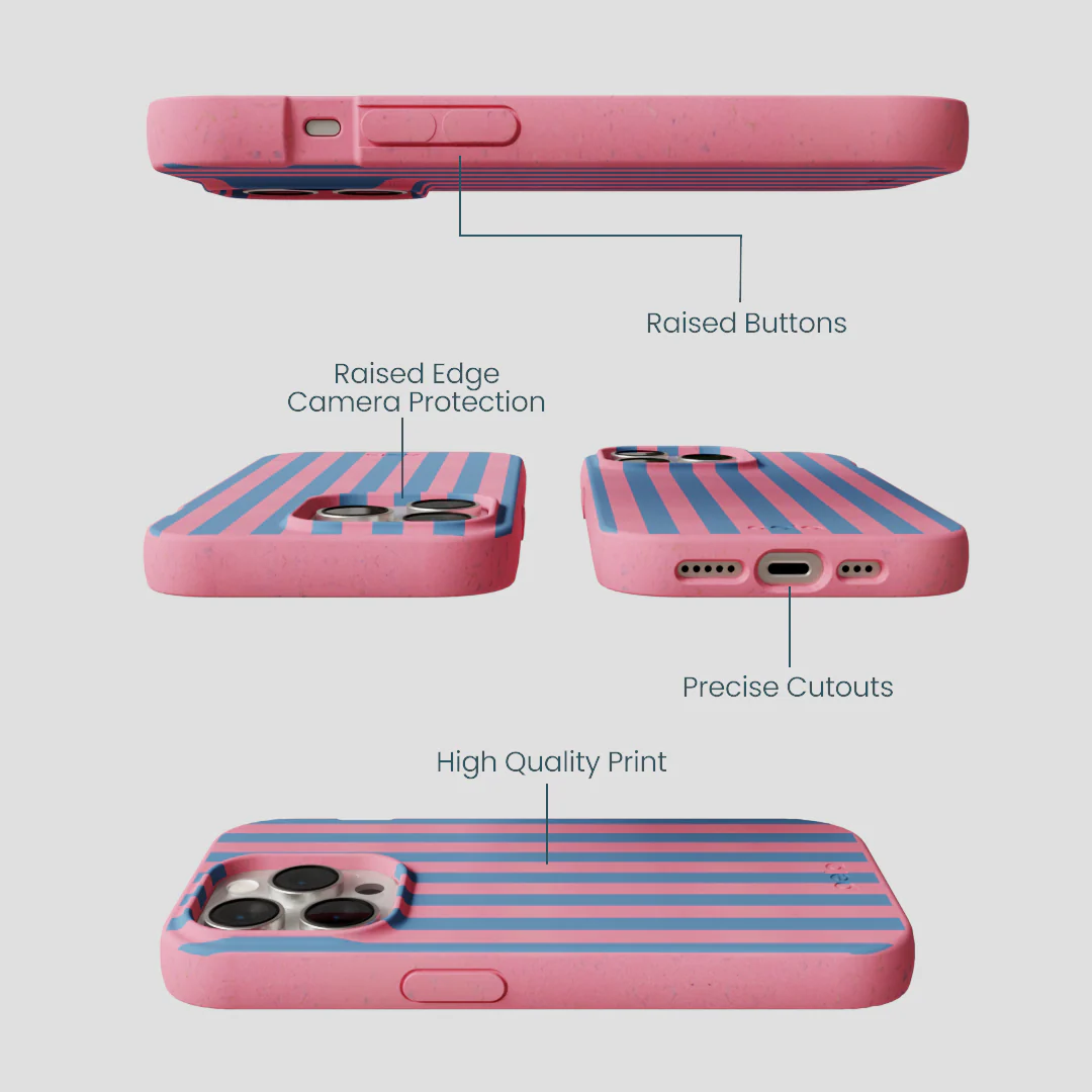 Bubblegum Pink Candy Blue Stripes iPhone 14 Pro Case - Image 3