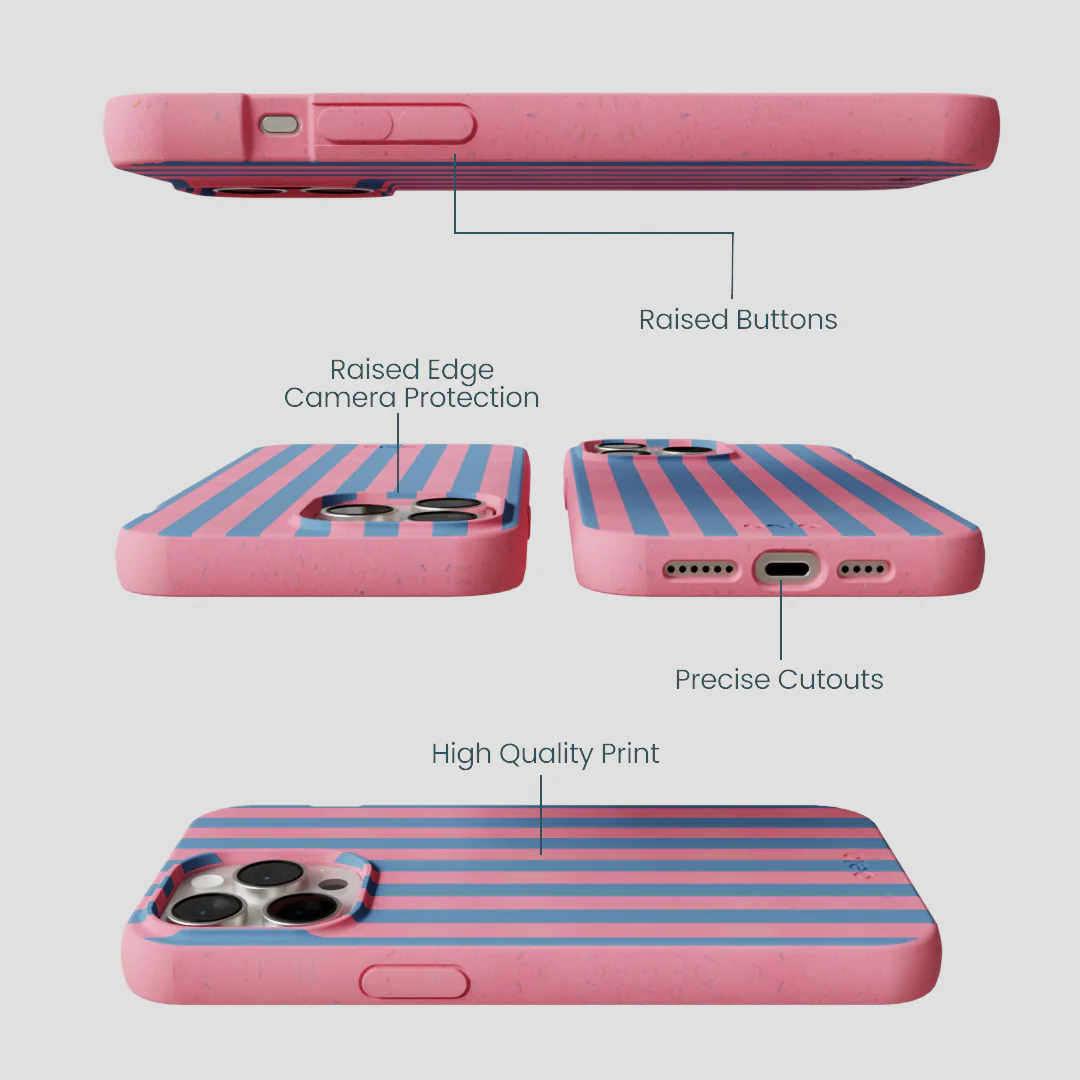 Bubblegum Pink Candy Blue Stripes iPhone 14 Pro Max Case - Image 3