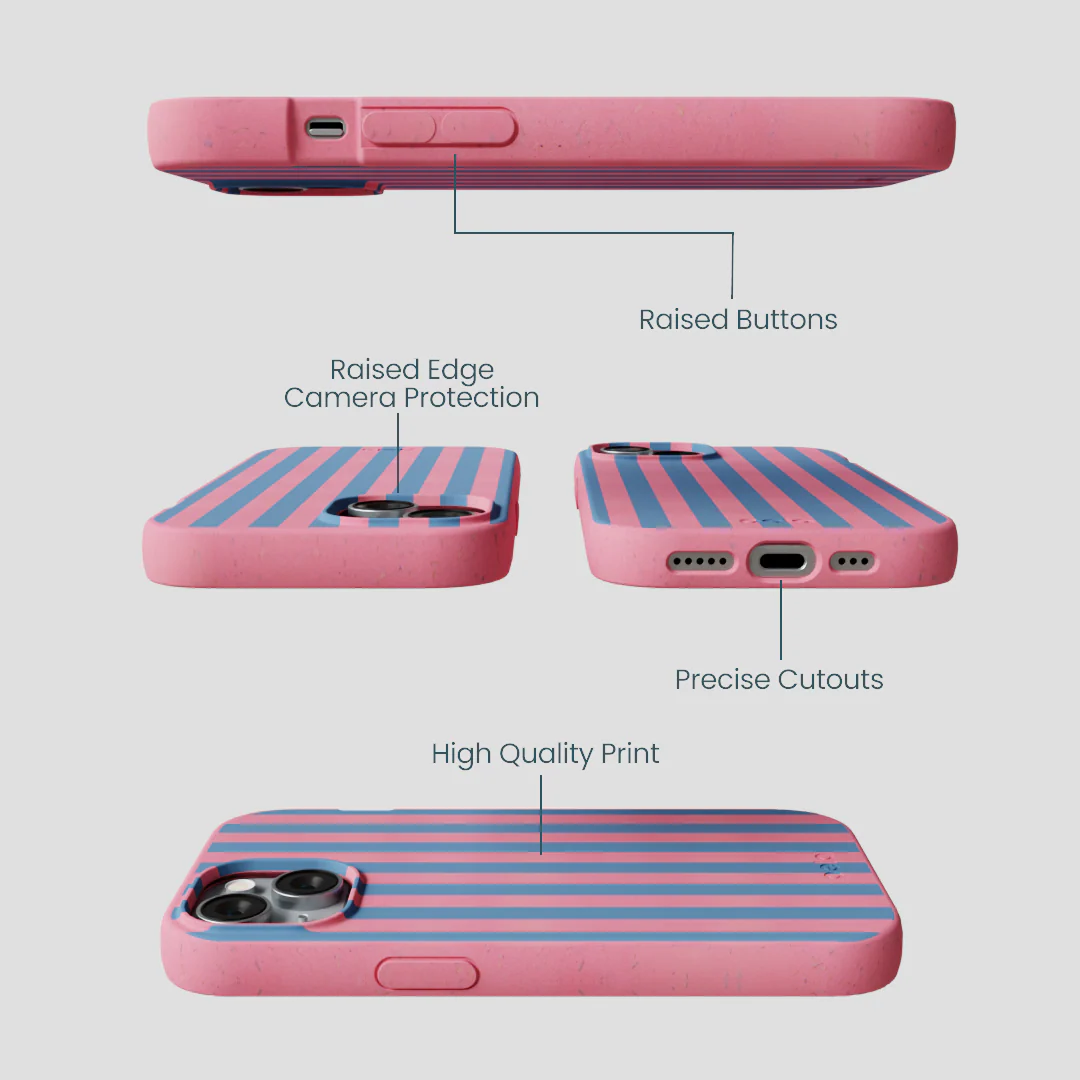 Bubblegum Pink Candy Blue Stripes iPhone 15 Case - Image 3