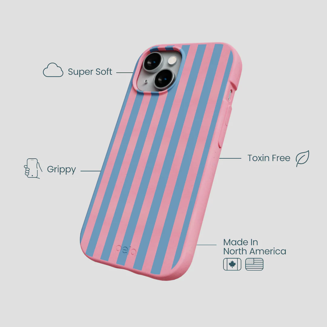 Bubblegum Pink Candy Blue Stripes iPhone 15 Case - Image 4