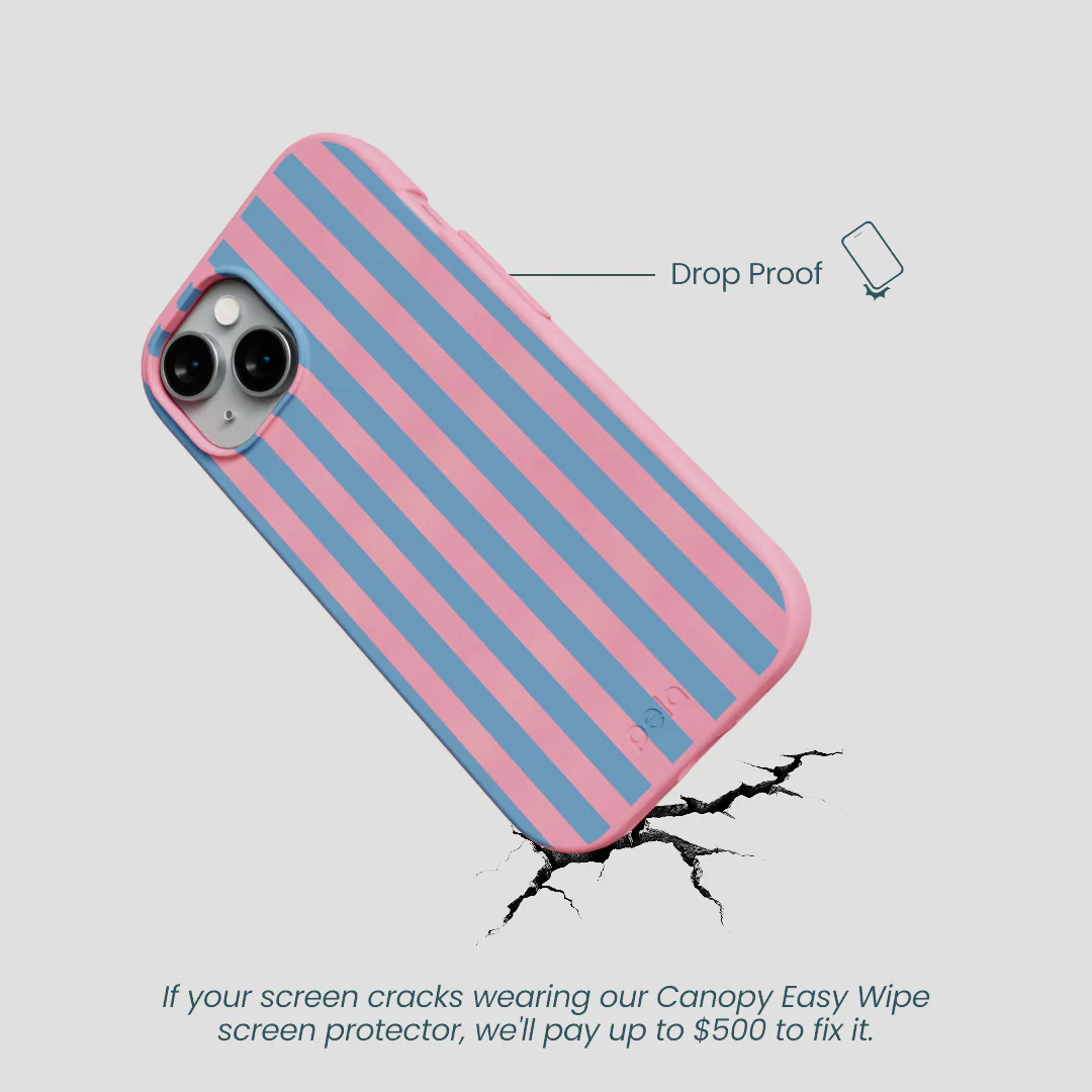 Bubblegum Pink Candy Blue Stripes iPhone 15 Case - Image 5