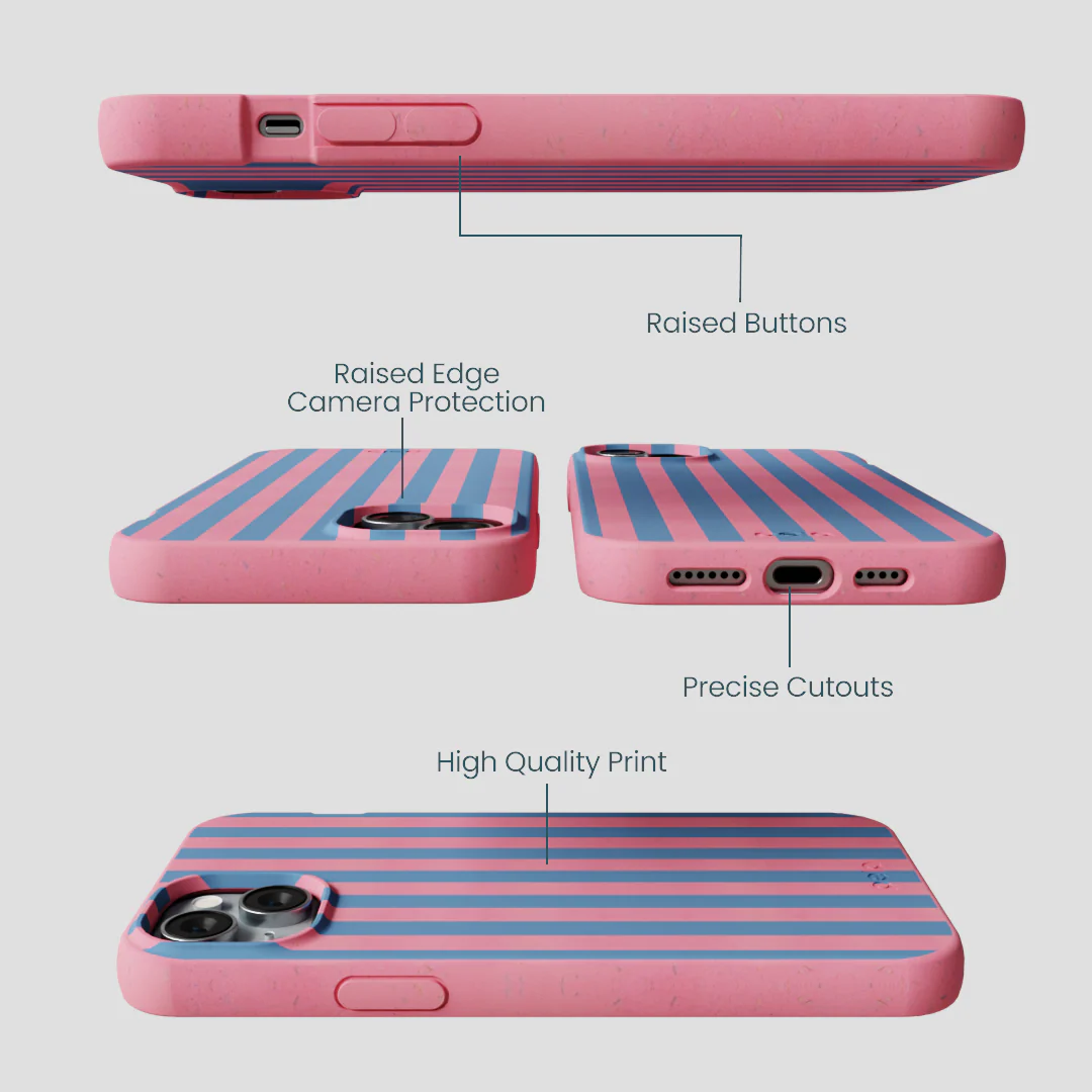 Bubblegum Pink Candy Blue Stripes iPhone 15 Plus Case - Image 3