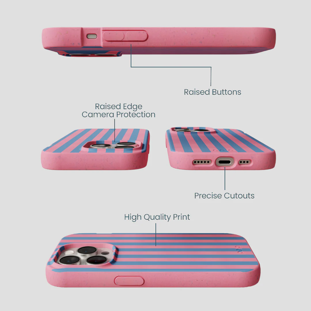 Bubblegum Pink Candy Blue Stripes iPhone 15 Pro Case - Image 3