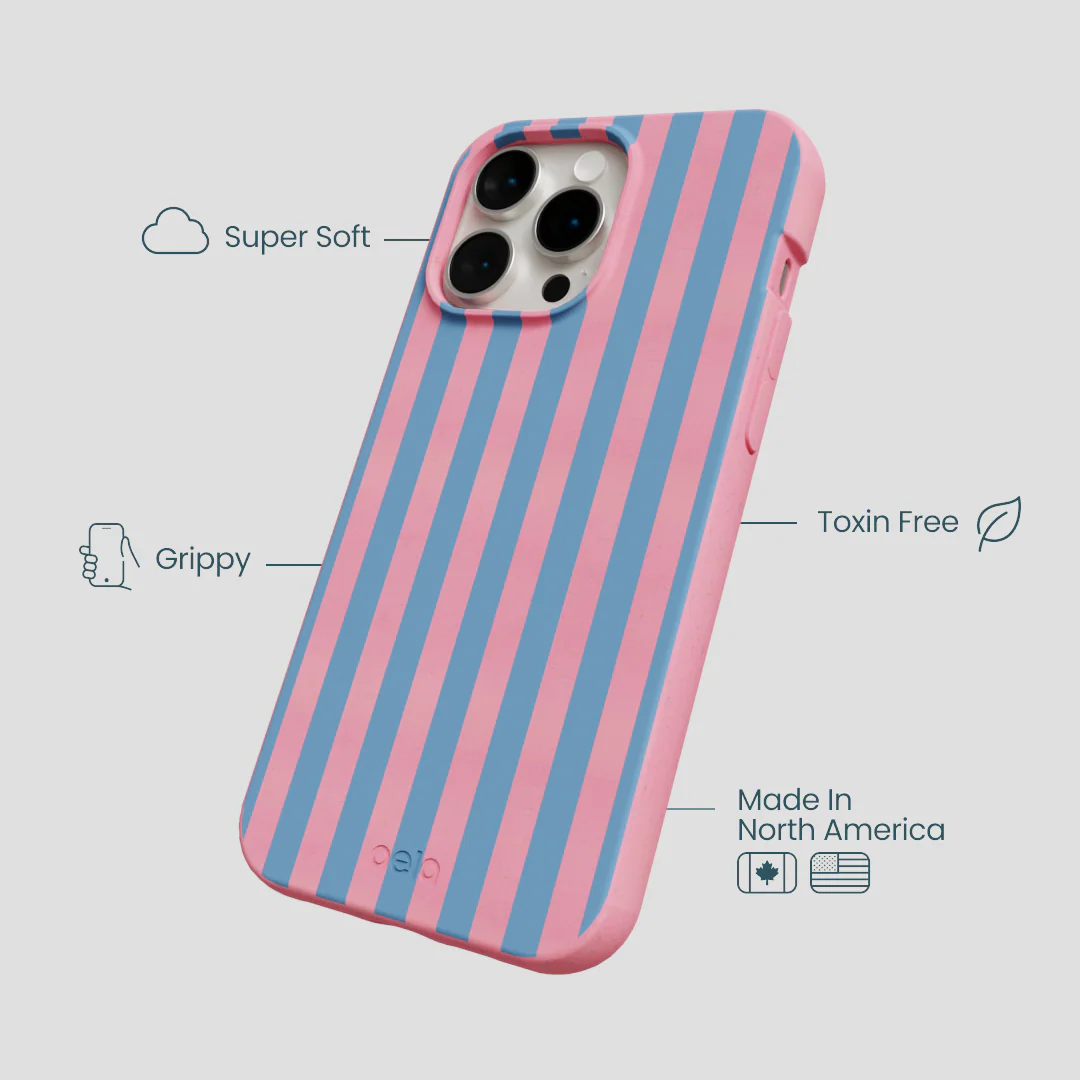 Bubblegum Pink Candy Blue Stripes iPhone 15 Pro Max Case - Image 4