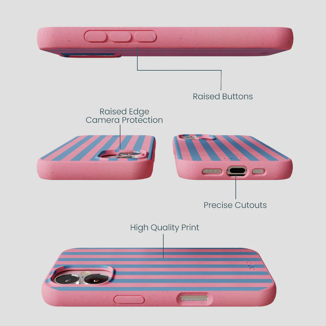 Bubblegum Pink Candy Blue Stripes iPhone 16 Case - Image 3