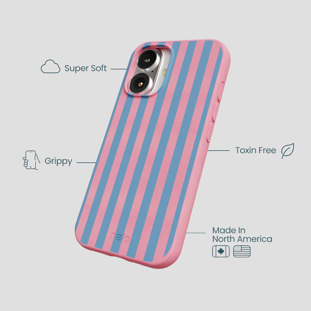 Bubblegum Pink Candy Blue Stripes iPhone 16 Case - Image 4