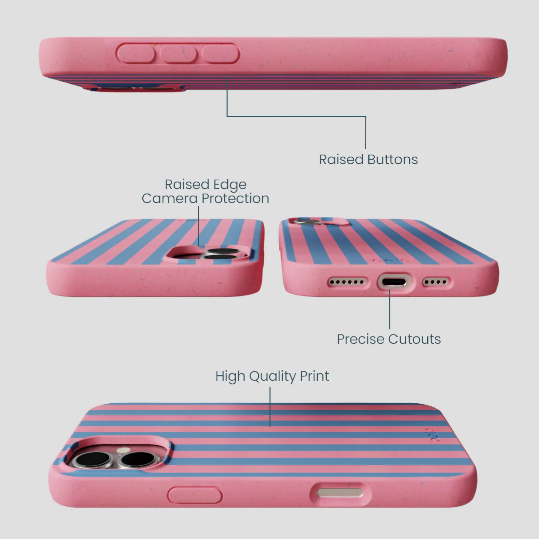 Bubblegum Pink Candy Blue Stripes iPhone 16 Plus Case - Image 3