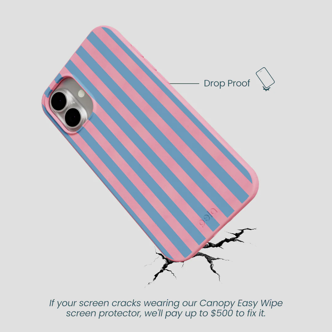 Bubblegum Pink Candy Blue Stripes iPhone 16 Plus Case - Image 5