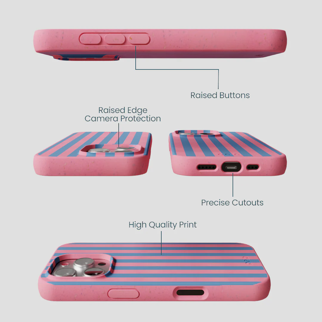 Bubblegum Pink Candy Blue Stripes iPhone 16 Pro Case - Image 3