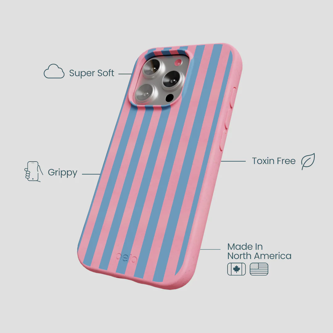 Bubblegum Pink Candy Blue Stripes iPhone 16 Pro Case - Image 4