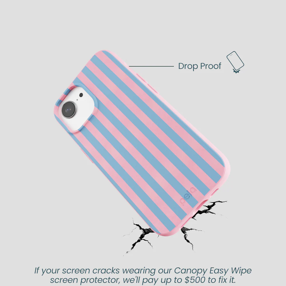 Bubblegum Pink Candy Blue Stripes iPhone 16e/17e Case - Image 5