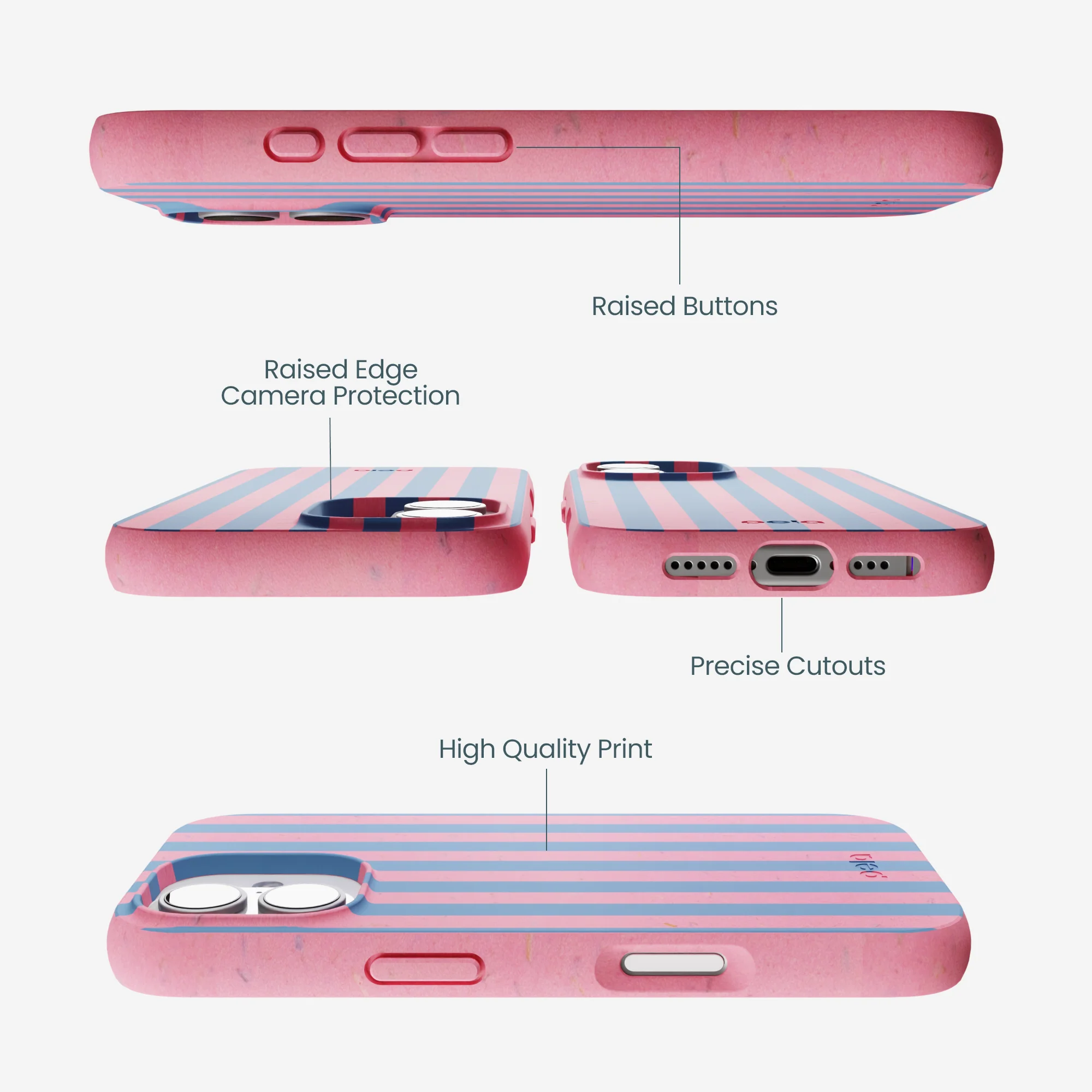 Bubblegum Pink Candy Blue Stripes iPhone 17 Case - Image 3