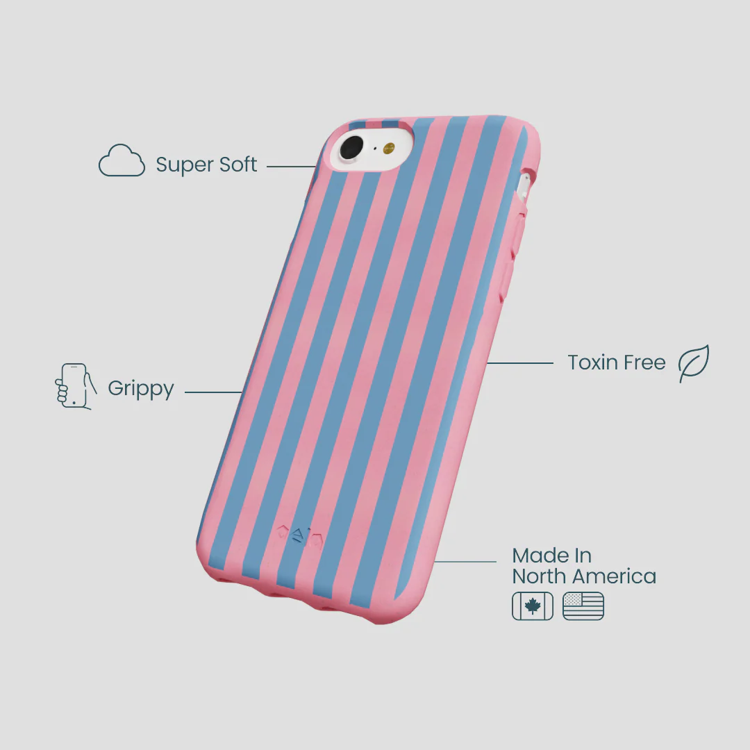 Bubblegum Pink Candy Blue Stripes iPhone 6/6s/7/8/SE Case - Image 4