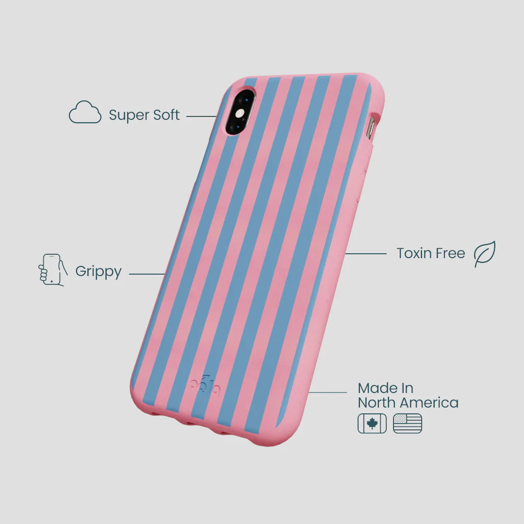 Bubblegum Pink Candy Blue Stripes iPhone XR Case - Image 4