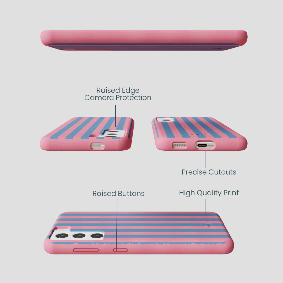 Bubblegum Pink Candy Blue Stripes Samsung Galaxy S21 Case - Image 2