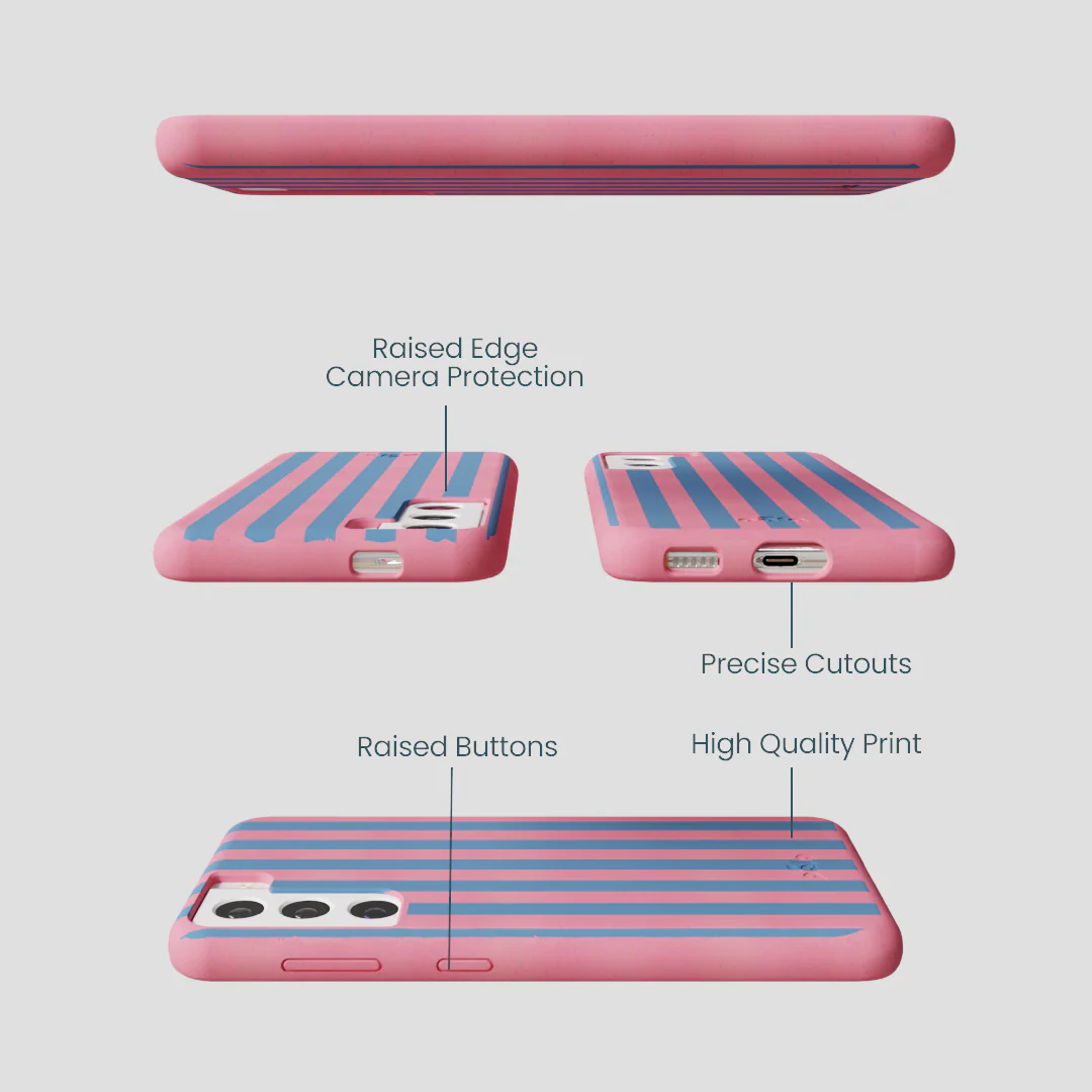 Bubblegum Pink Candy Blue Stripes Samsung Galaxy S22 Case - Image 2