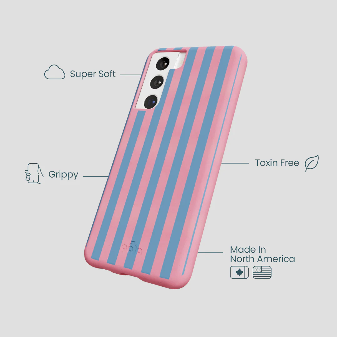 Bubblegum Pink Candy Blue Stripes Samsung Galaxy S22 Case - Image 3