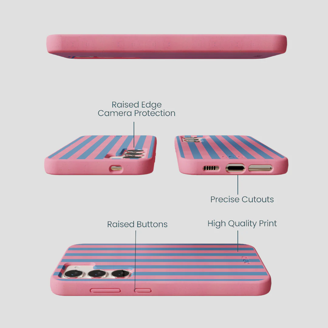 Bubblegum Pink Candy Blue Stripes Samsung Galaxy S23 Case - Image 2