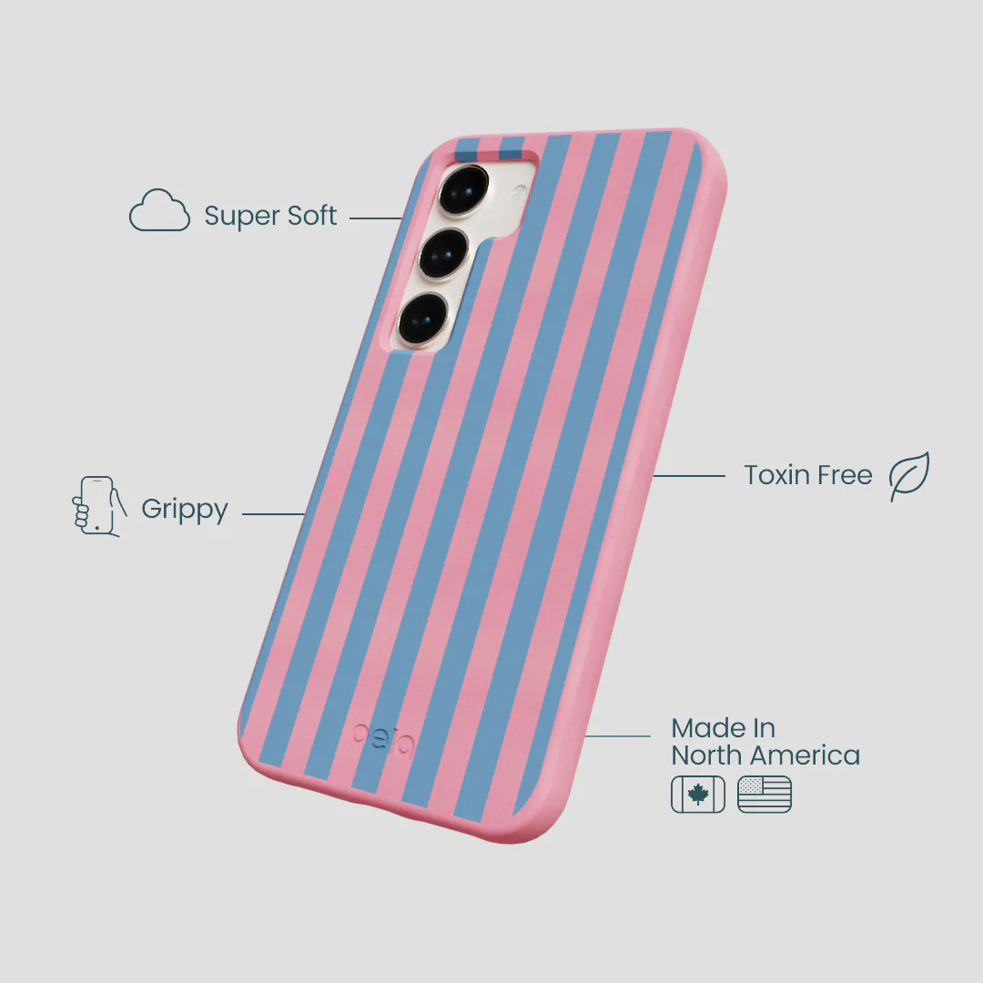 Bubblegum Pink Candy Blue Stripes Samsung Galaxy S23 Case - Image 3