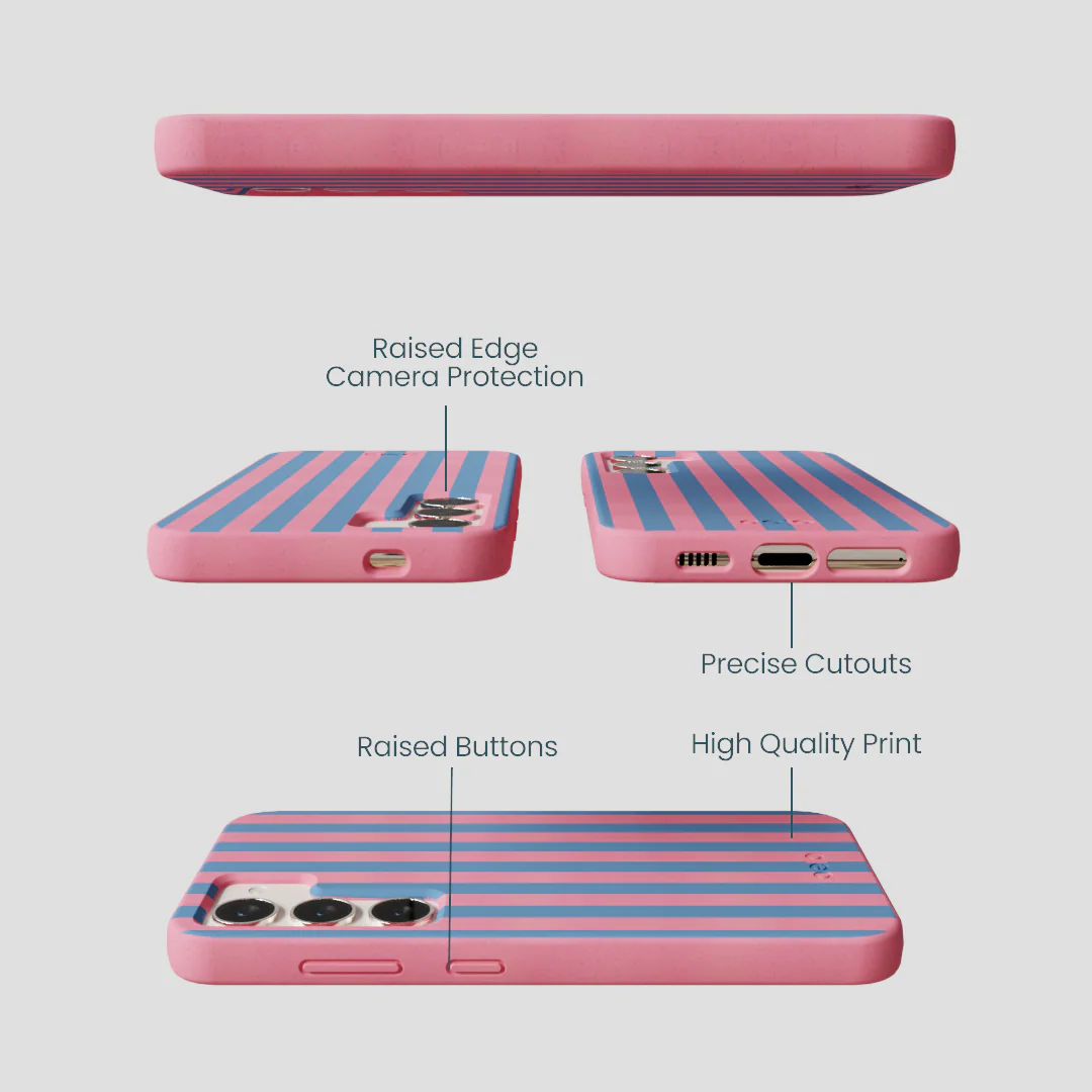Bubblegum Pink Candy Blue Stripes Samsung Galaxy S24 Case - Image 2