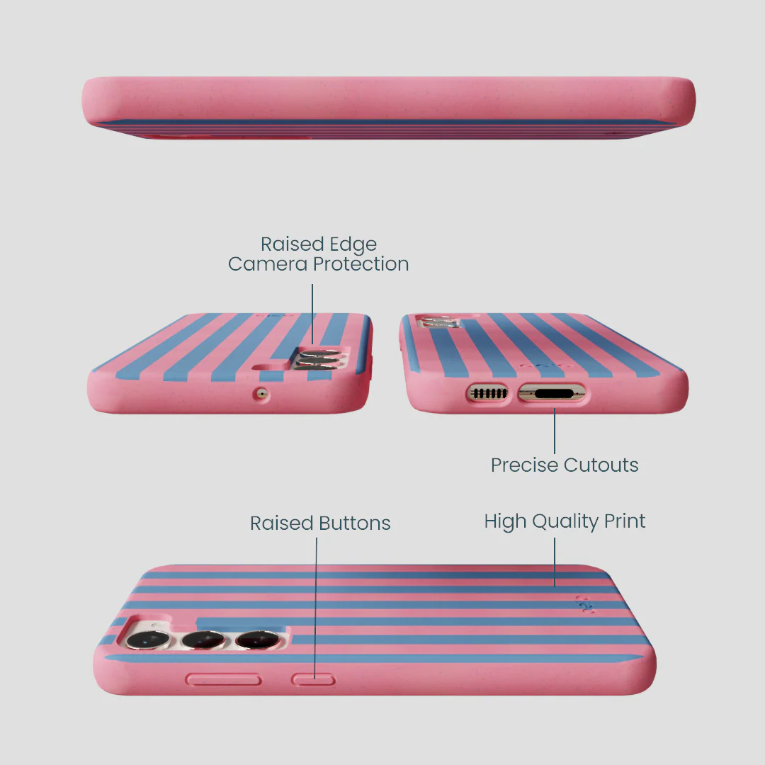 Bubblegum Pink Candy Blue Stripes Samsung Galaxy S24+(Plus) Case - Image 2