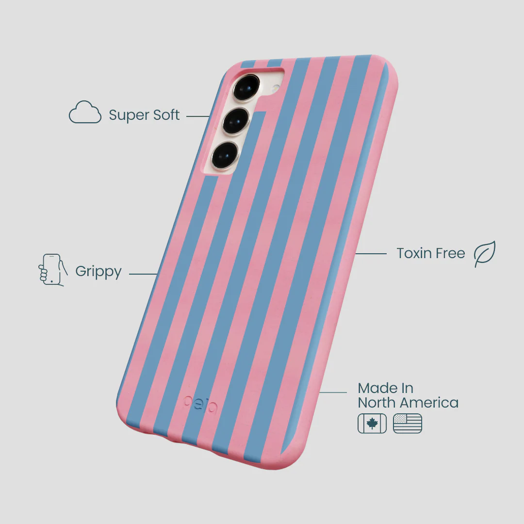 Bubblegum Pink Candy Blue Stripes Samsung Galaxy S24+(Plus) Case - Image 3