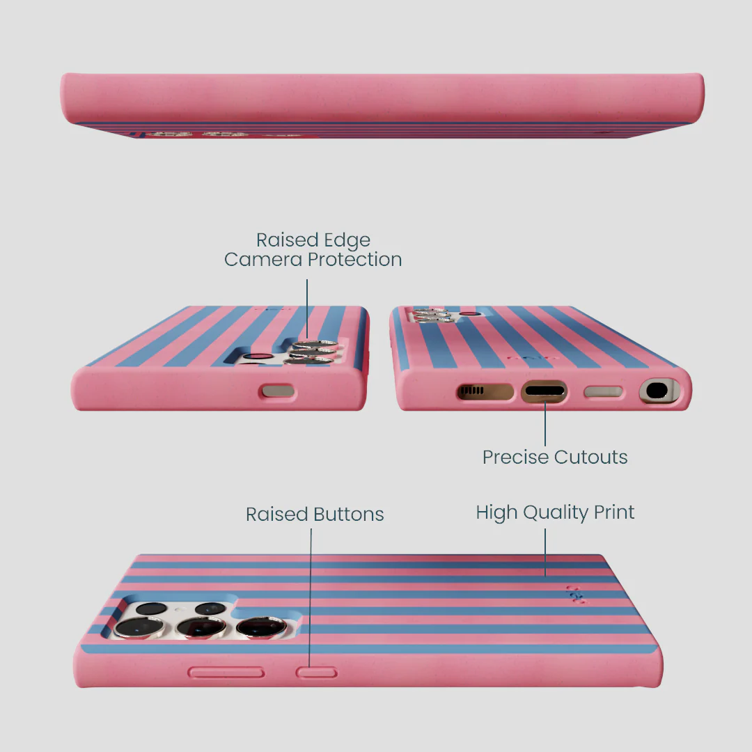 Bubblegum Pink Candy Blue Stripes Samsung Galaxy S24 Ultra Case - Image 2