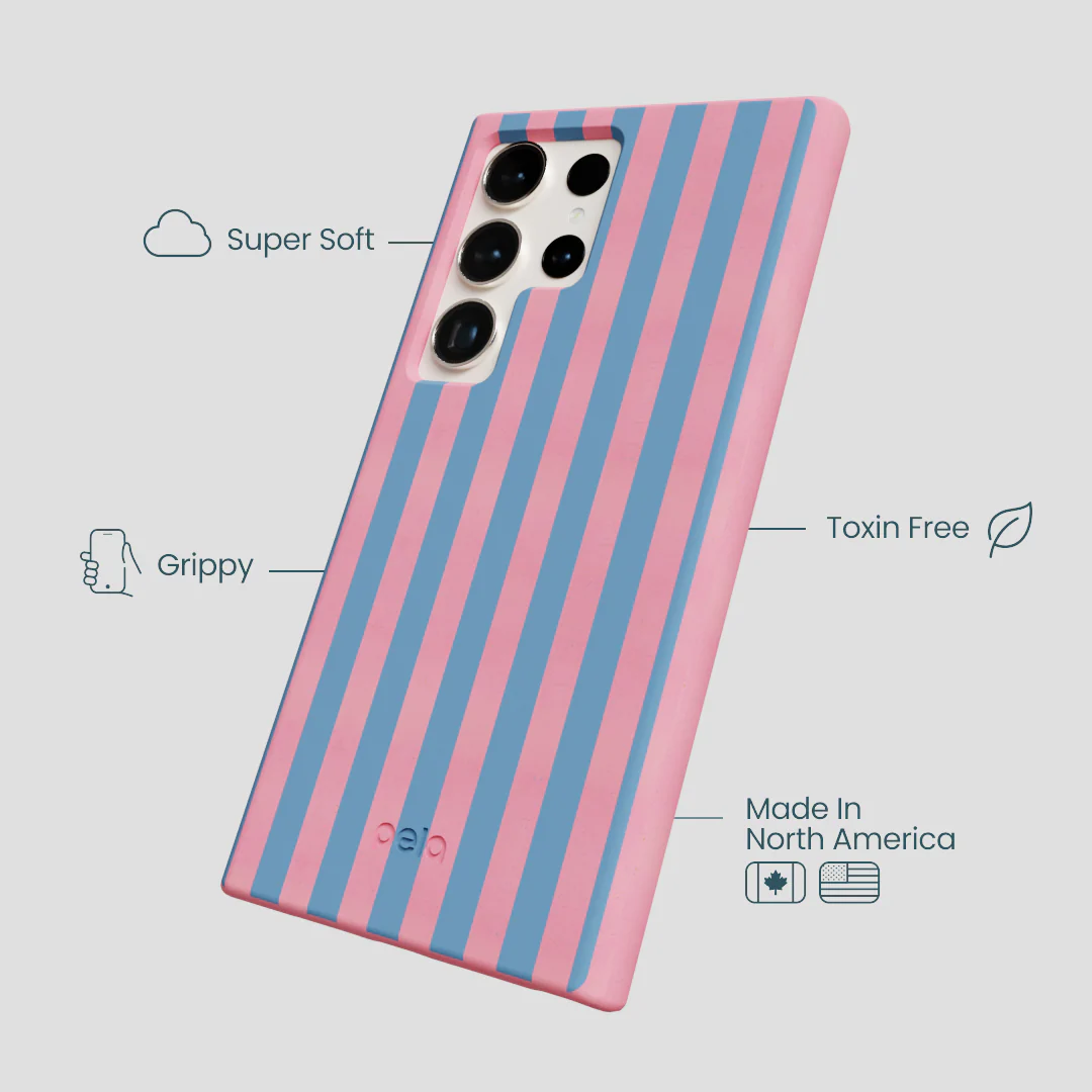 Bubblegum Pink Candy Blue Stripes Samsung Galaxy S24 Ultra Case - Image 3