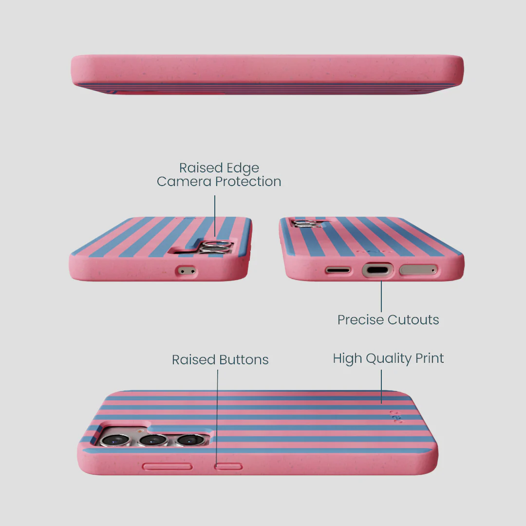 Bubblegum Pink Candy Blue Stripes Samsung Galaxy S25 Case - Image 2