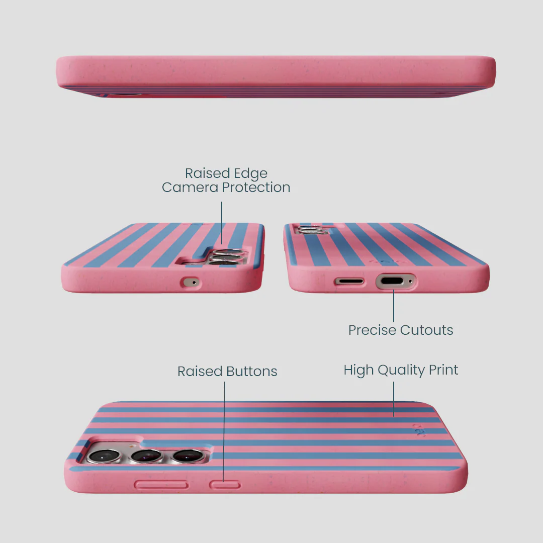 Bubblegum Pink Candy Blue Stripes Samsung Galaxy S25+(Plus) Case - Image 2