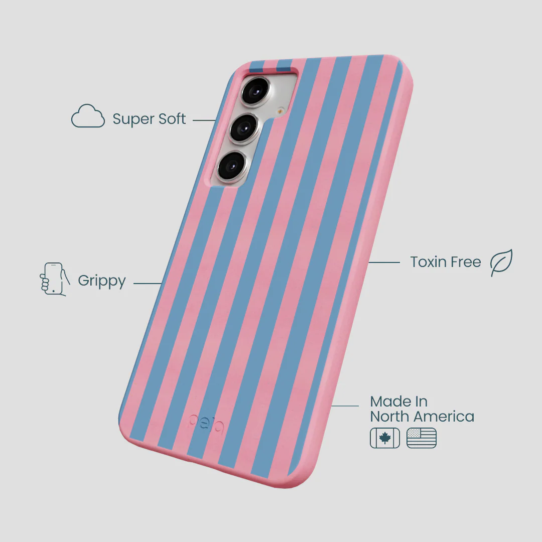 Bubblegum Pink Candy Blue Stripes Samsung Galaxy S25+(Plus) Case - Image 3