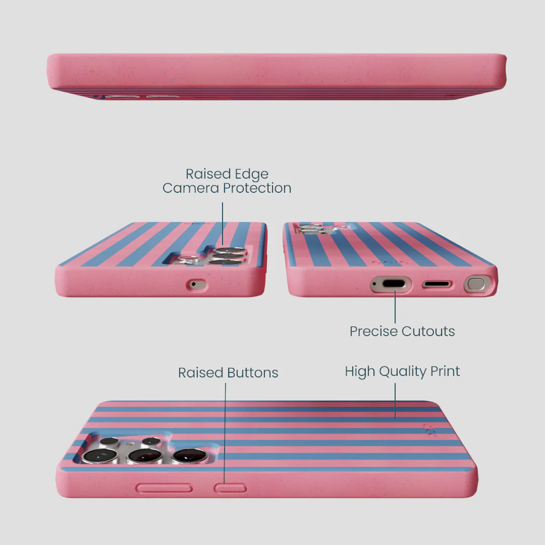 Bubblegum Pink Candy Blue Stripes Samsung Galaxy S25 Ultra Case - Image 2