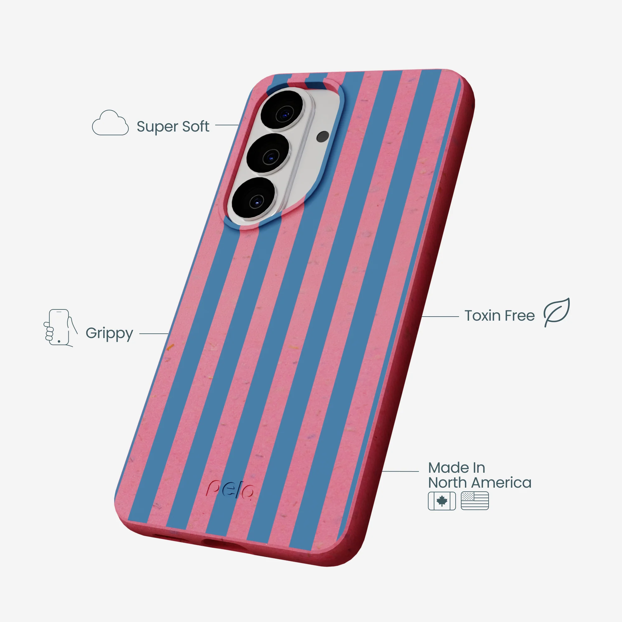 Bubblegum Pink Candy Blue Stripes Samsung Galaxy S26 Case - Image 3