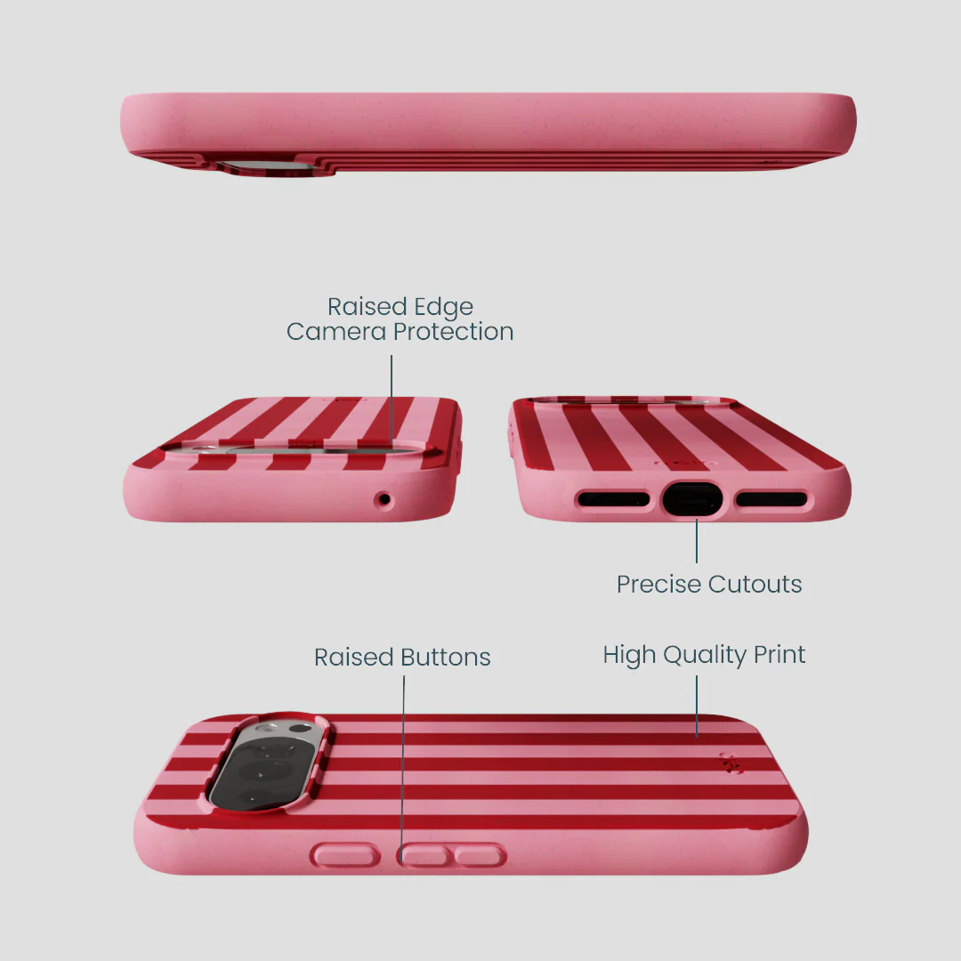 Bubblegum Pink Cherry Stripes Google Pixel 10/10 Pro Case - Image 2
