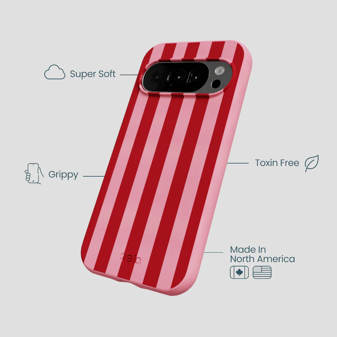 Bubblegum Pink Cherry Stripes Google Pixel 10/10 Pro Case - Image 3