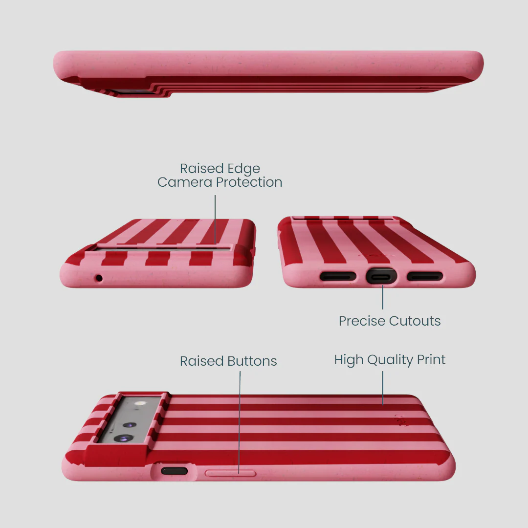 Bubblegum Pink Cherry Stripes Google Pixel 6 Case - Image 2