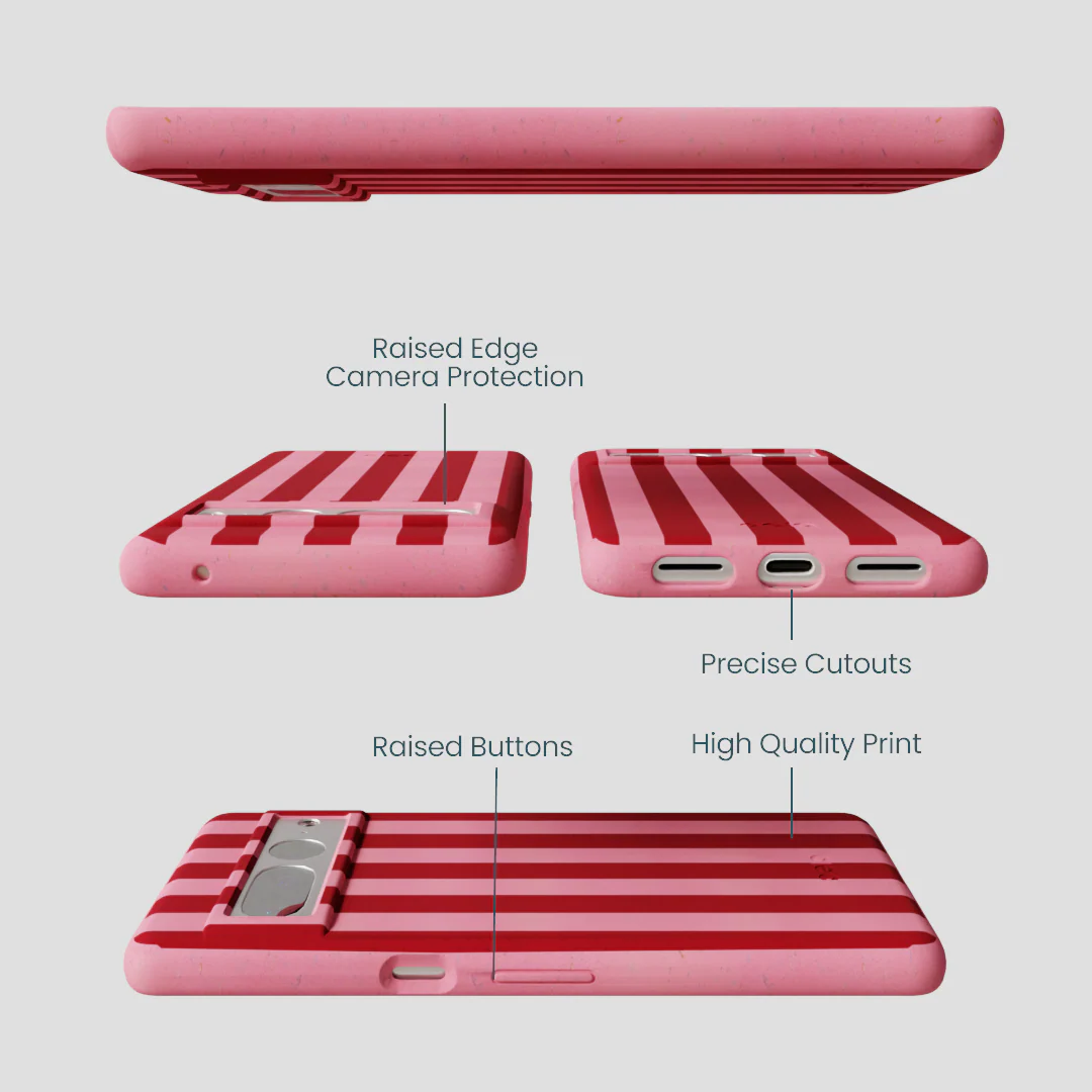 Bubblegum Pink Cherry Stripes Google Pixel 7 Pro Case - Image 2