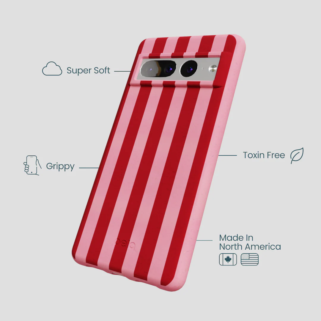 Bubblegum Pink Cherry Stripes Google Pixel 7 Pro Case - Image 3