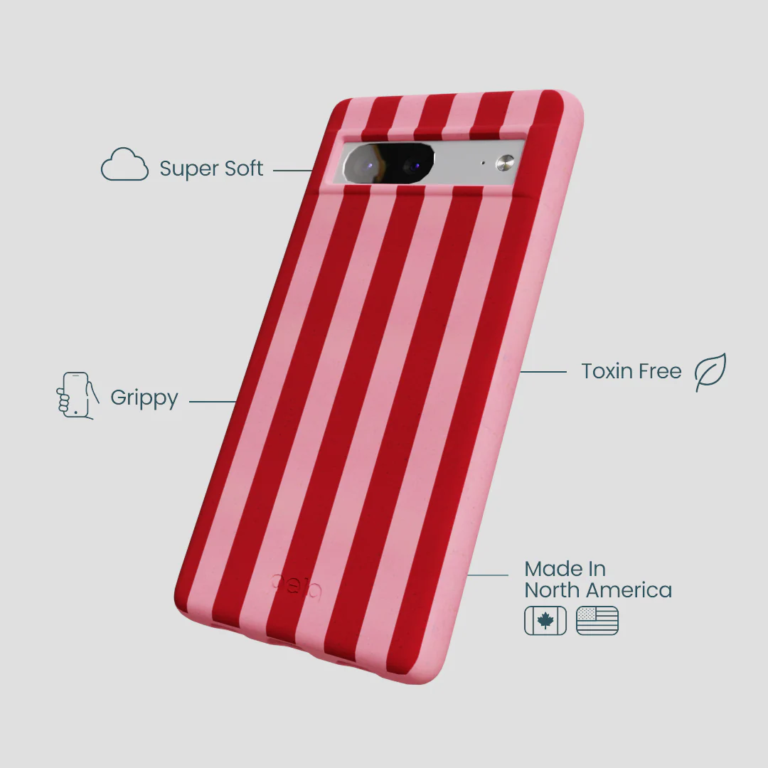 Bubblegum Pink Cherry Stripes Google Pixel 7a Case - Image 3