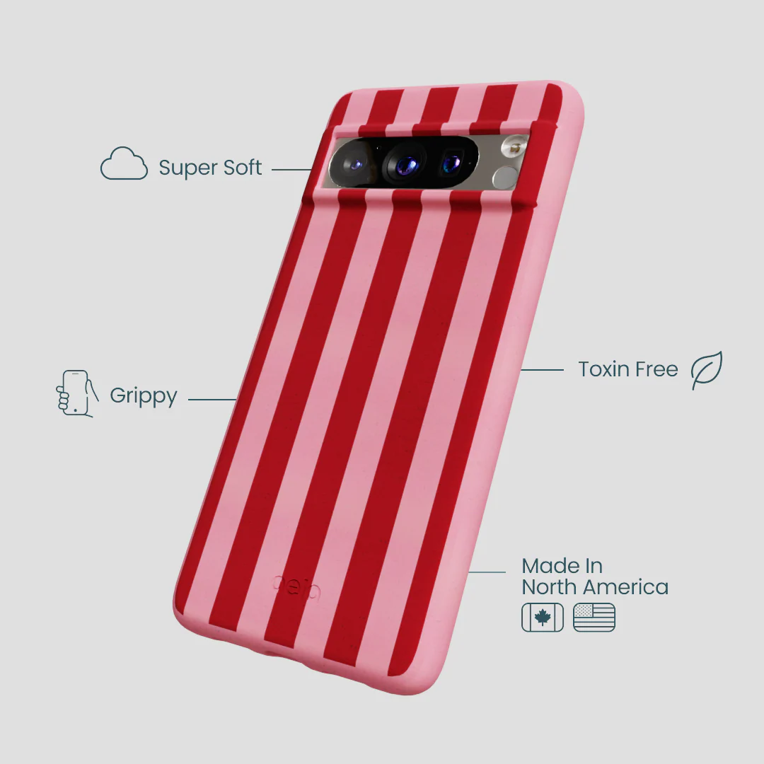 Bubblegum Pink Cherry Stripes Google Pixel 8 Pro Case - Image 3