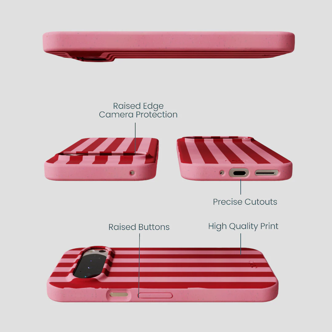 Bubblegum Pink Cherry Stripes Google Pixel 9/9 Pro Case - Image 2