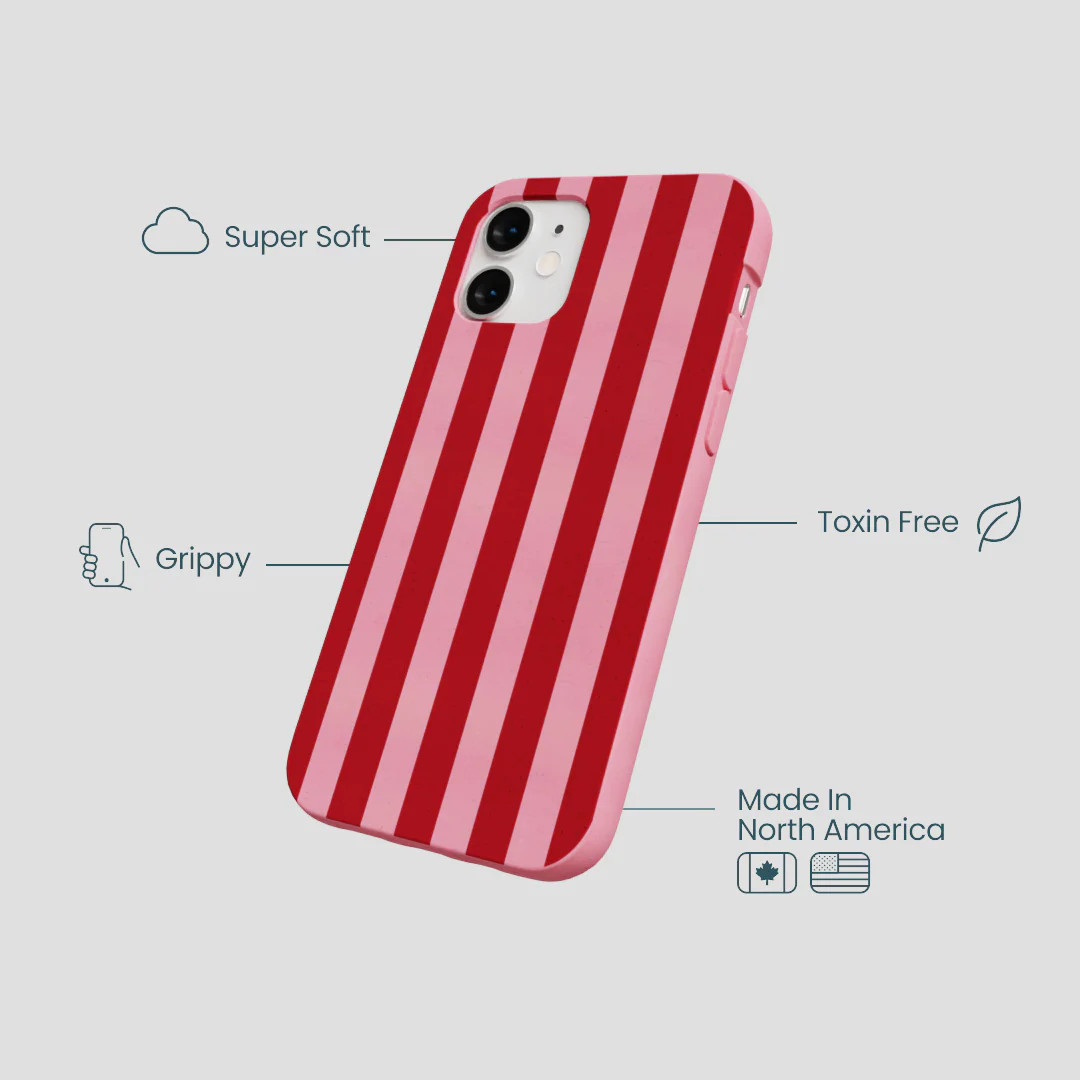 Bubblegum Pink Cherry Stripes iPhone 12 Mini Case - Image 4