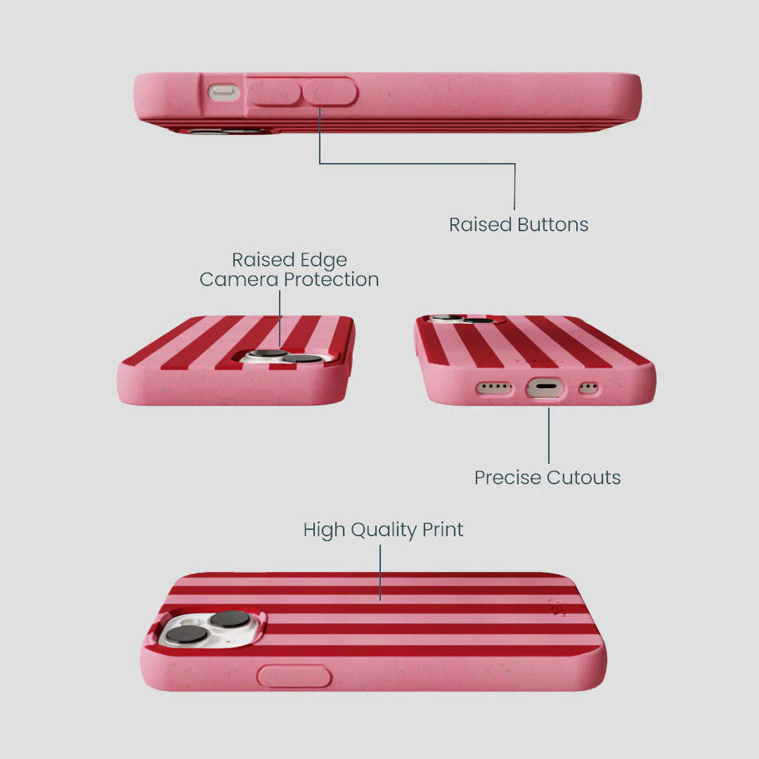 Bubblegum Pink Cherry Stripes iPhone 13 Mini Case - Image 3